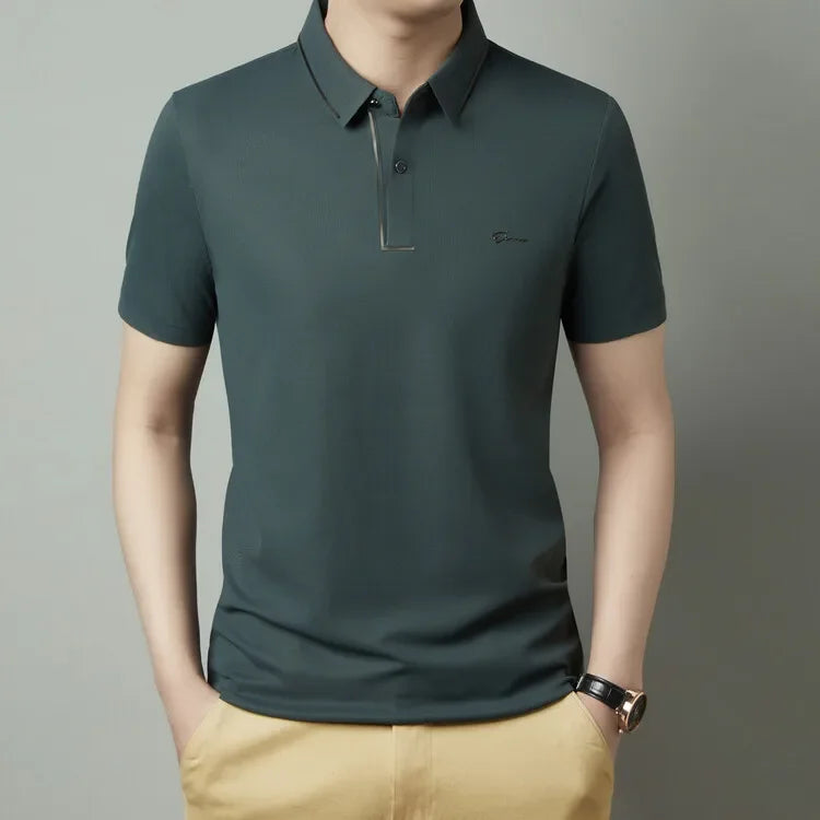 Polo Shirt Seamless Premium Luxury Cool Fabric Business Casual Golf Slim Fit Blouse Collar T-shirt