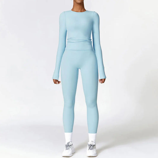 Legging 2PCS Seamless Yoga Set Women Workout Set Sportswear Gym Clothing Fitness Long Sleeve Crop Top High Waist Leggings Sports Suits