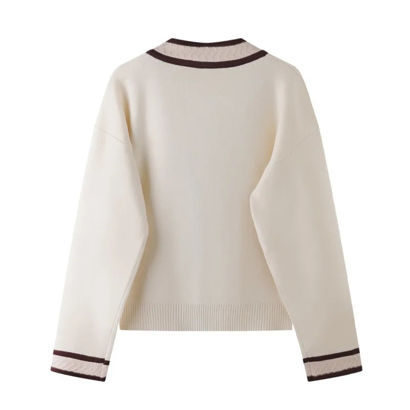 High Quality Light Luxury French Bear Embroidered Knitted Cardigan For Women New Fashion Casual Loose Sweater Coats Pulls Femmes