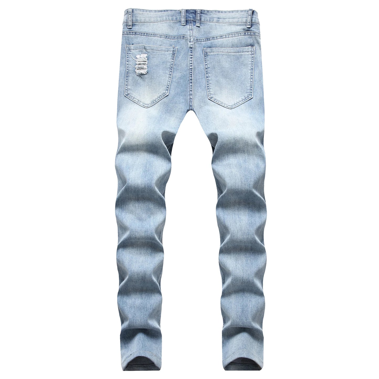 Men Vintage Wash Solid Denim Trouser Mens Casual Slim Fit Pencil Denim Holes Pants 2024