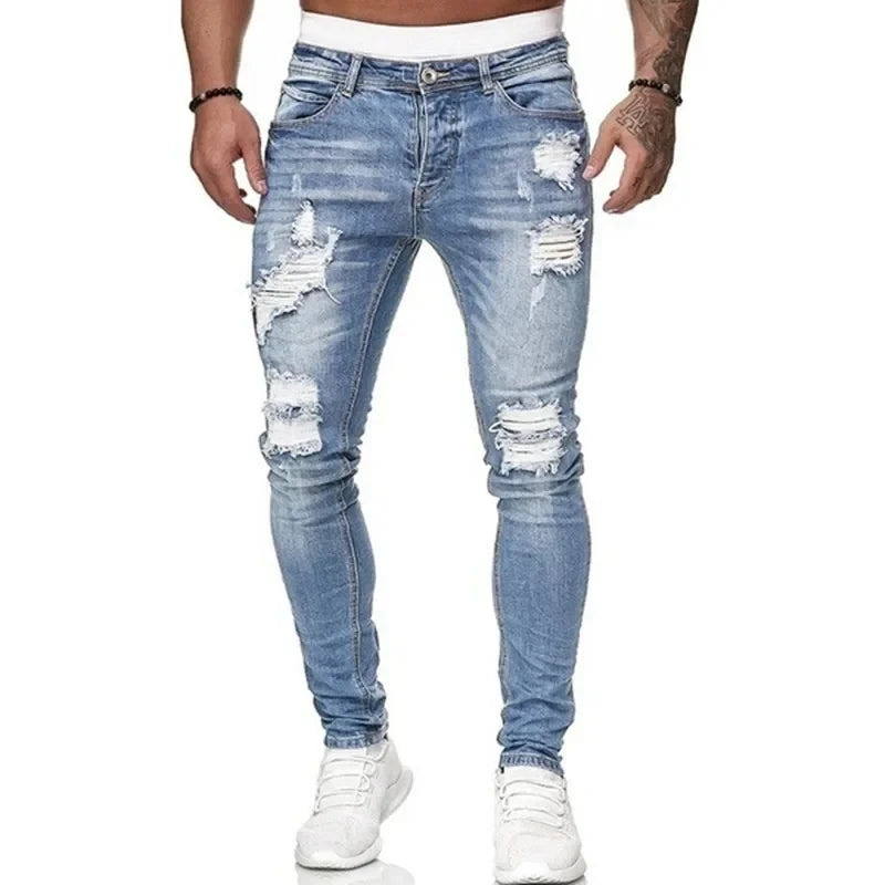 Men Vintage wash Solid Denim Trouser Mens Casual Slim fit pencil denim Pants hot sale