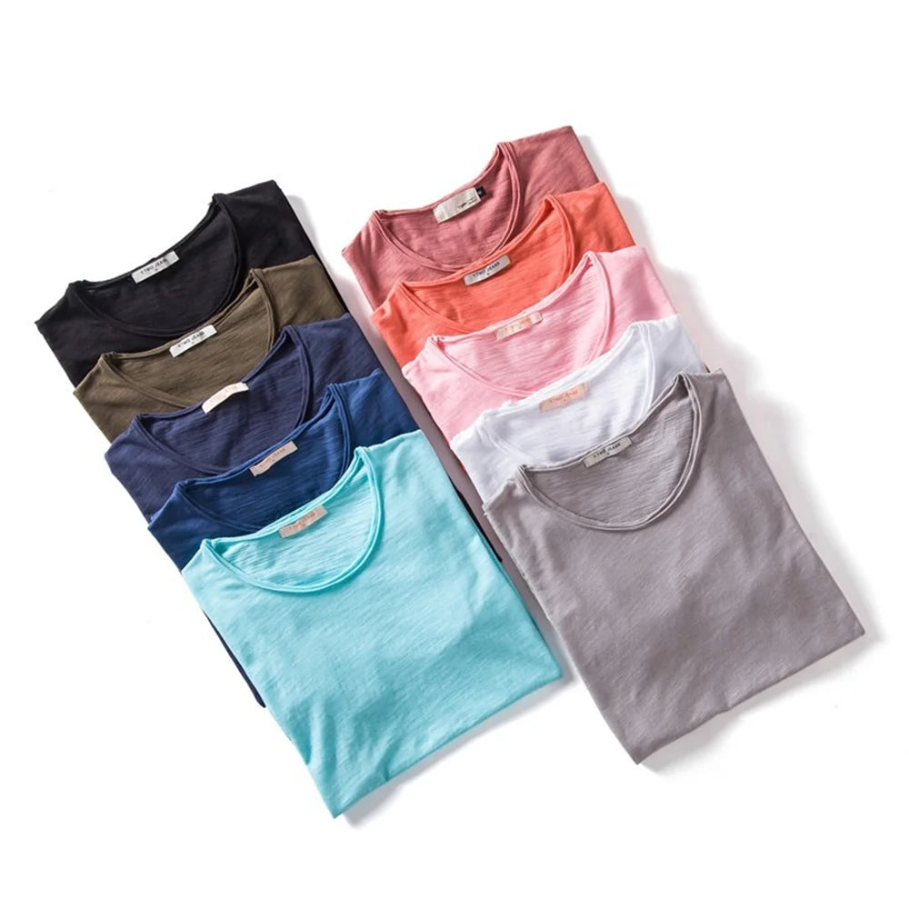 Men Short Sleeve Cotton Men T-shirt V-neck Fashion Design Slim Fit Soild T-shirts Male Tops Tees Short Sleeve T Shirt O-neck For Men