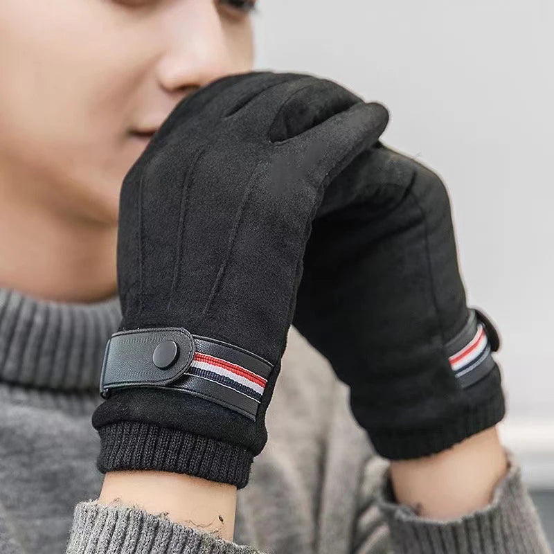 Cycling Warm Gloves for Men Winter Thick Velvet Outdoor Cycling Gloves Soft Touchscreen Suede Windproof Motorcycle Ski Gloves
