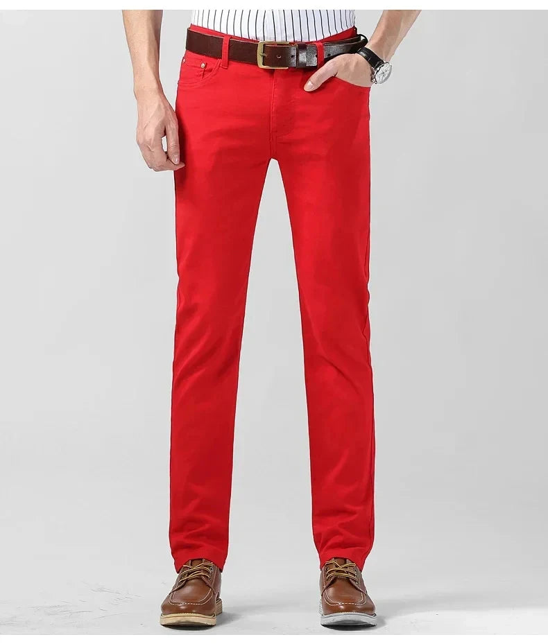 Men's Colorful Denim Stretch Stretch Jeans New Elastic Yellow Pink Red Slim Male Clothing Simple Business Denim Trousers