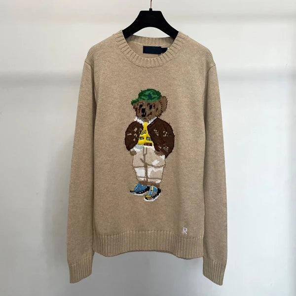 Cotton Knitted Long Sleeve  Sweater Cartoon Embroidery Loose Fit round Neck Autumn Winter Women's Fashion Casual Wear