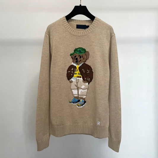 Cotton Knitted Long Sleeve  Sweater Cartoon Embroidery Loose Fit round Neck Autumn Winter Women's Fashion Casual Wear