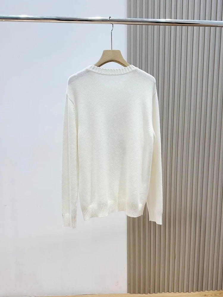 European Style Luxury Brand Loose O-Neck Bear Pullover Tops Knitwear Woman Long Sleeve T-shirt Ladies Wool Knitted Sweater Tops