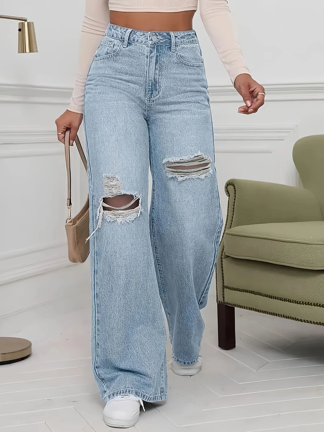 Plus size women's jeans fashion stretch ripped trousers j classic five-pocket cut jeans