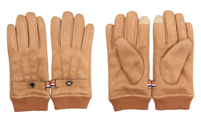 Cycling Warm Gloves for Men Winter Thick Velvet Outdoor Cycling Gloves Soft Touchscreen Suede Windproof Motorcycle Ski Gloves