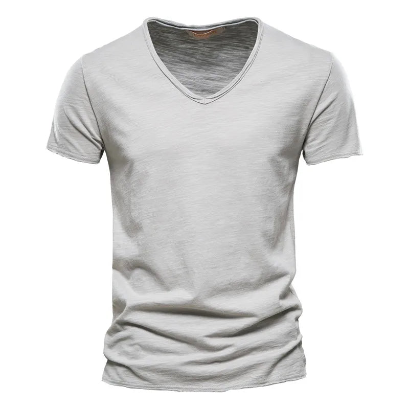 Men Short Sleeve Cotton Men T-shirt V-neck Fashion Design Slim Fit Soild T-shirts Male Tops Tees Short Sleeve T Shirt O-neck For Men