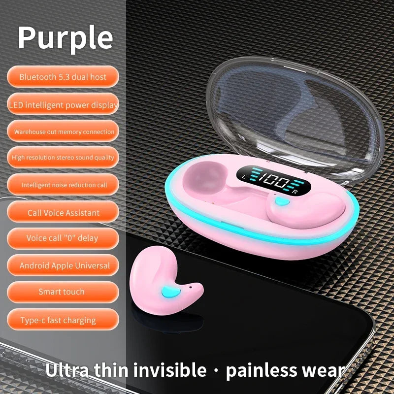 NEW Invisible Sleep Wireless Earphones IPX5 Waterproof Headphones Mini Sport Game Bluetooth Stereo HIFI Music Headset Earbuds