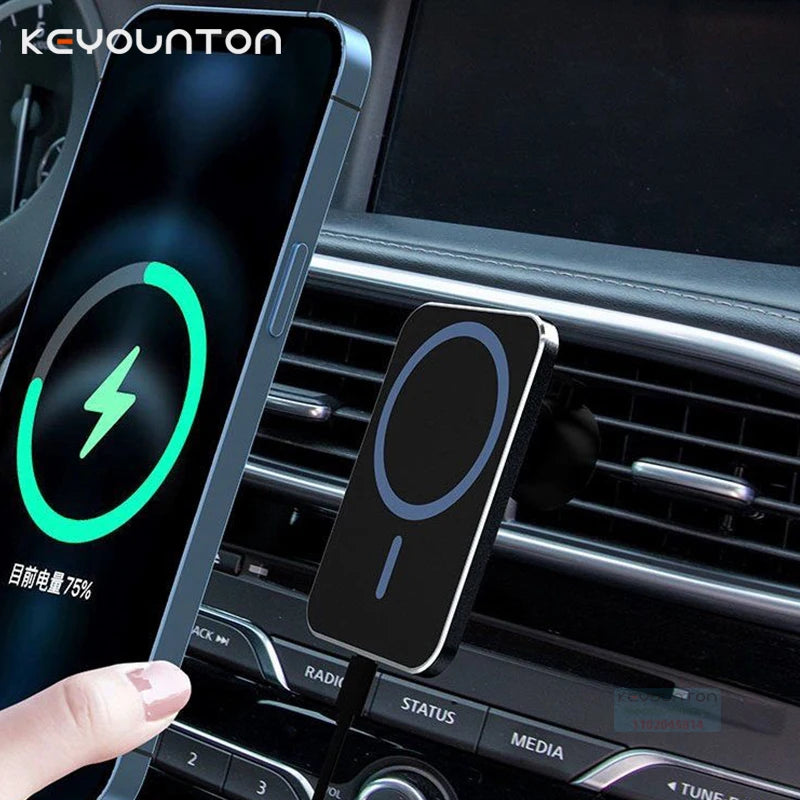 15W Magnetic Wireless Car Charger Air Vent Phone Holder Stand 15W Fast Charging Car Mount For iPhone 16 15 14 Plus 13 12 ProMax