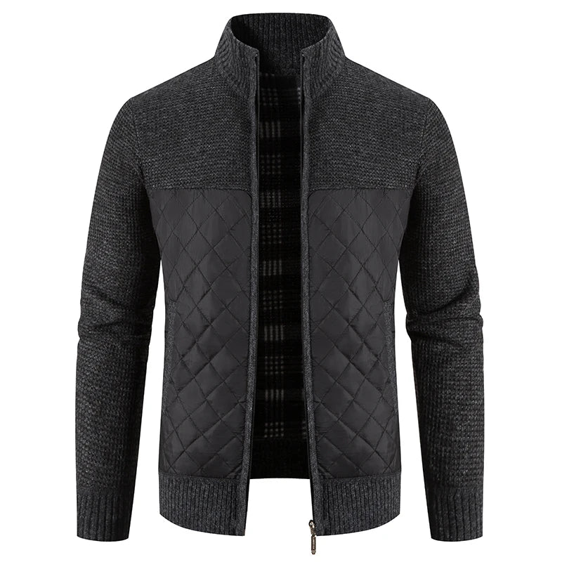 Sweater Jacket Fashion Winter Coat Fleece Hoodies High Quality Luxury Checkered Hooded Knit Cardigan Male Outer Wear