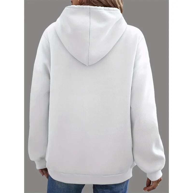 Women's Autumn and Winter Warm and Loose Casual New York USA Letter Printed Suede Long Sleeved Hooded Sweatshirt