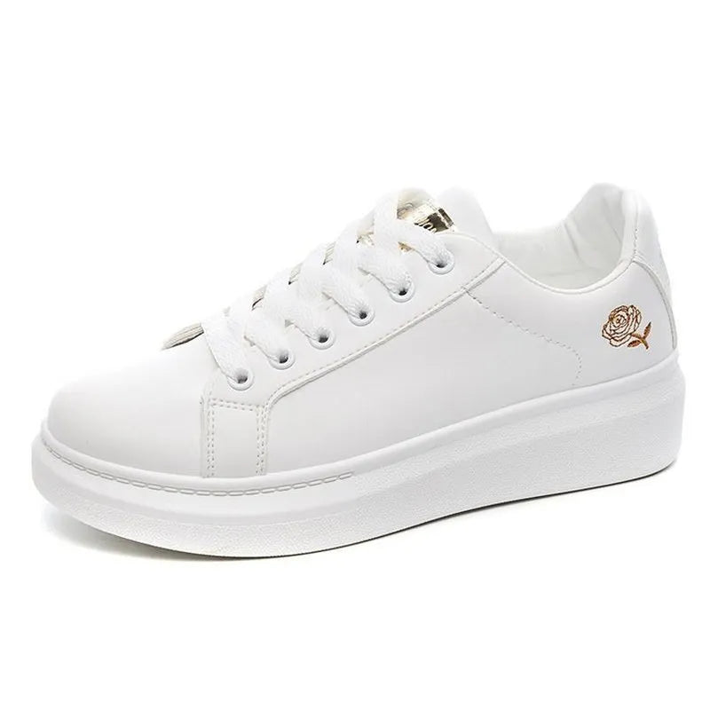 Women Sneakers Running Spring Autumn Fashion White Breathable Embroidered Flower Lace-Up Casual Sneakers Zapatos De Mujer