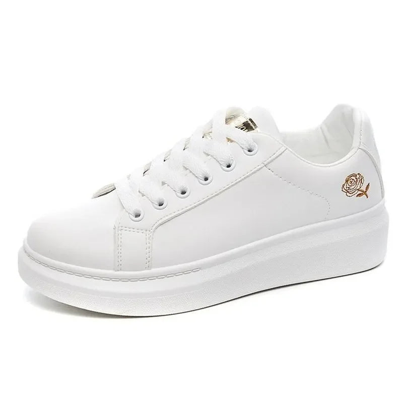 Women Sneakers Running Spring Autumn Fashion White Breathable Embroidered Flower Lace-Up Casual Sneakers Zapatos De Mujer