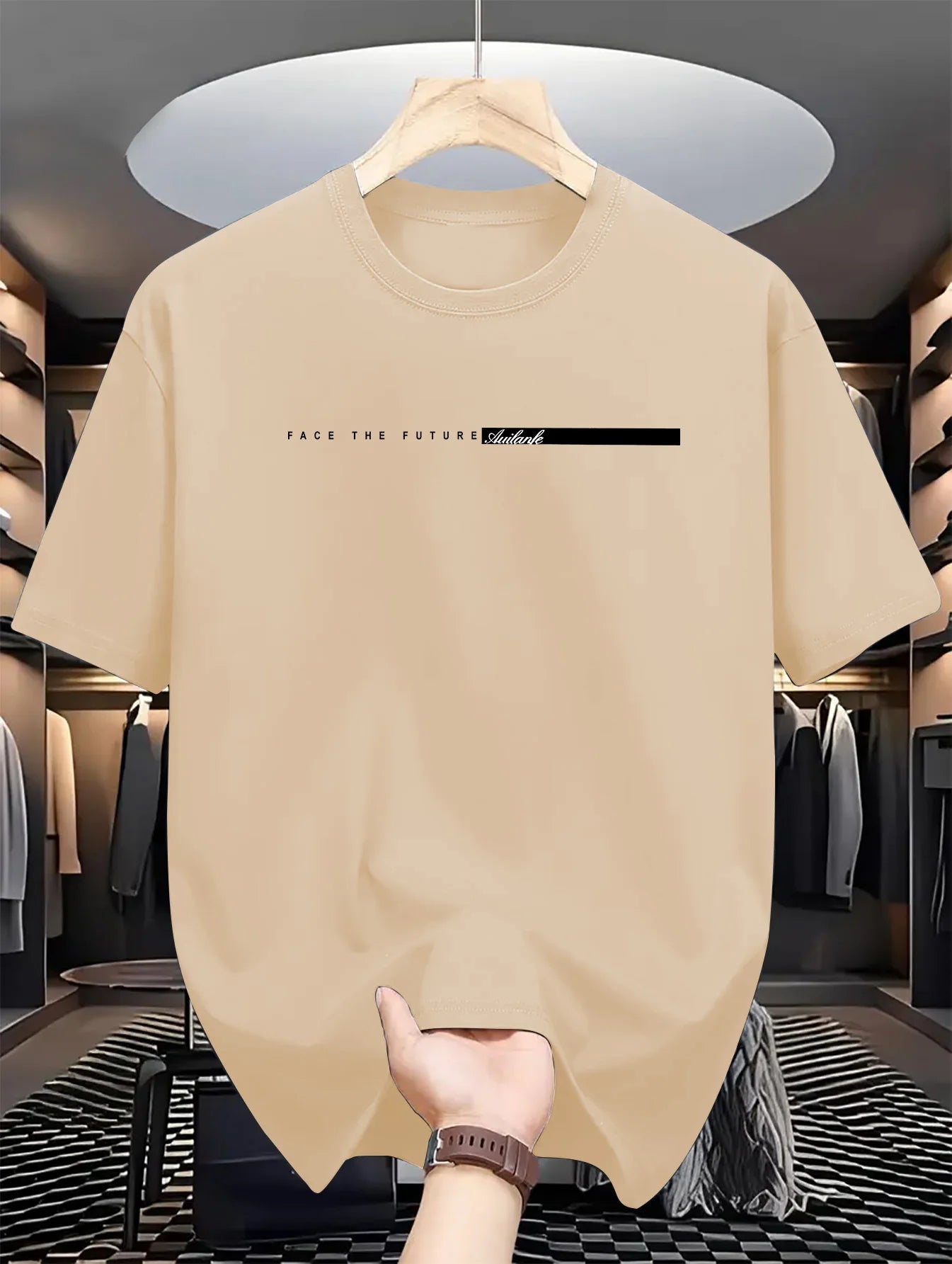 Men Short Sleeve Summer men's 100% cotton casual loose fit large letter print round neck short sleeved T-shirt top High Street Unisex style