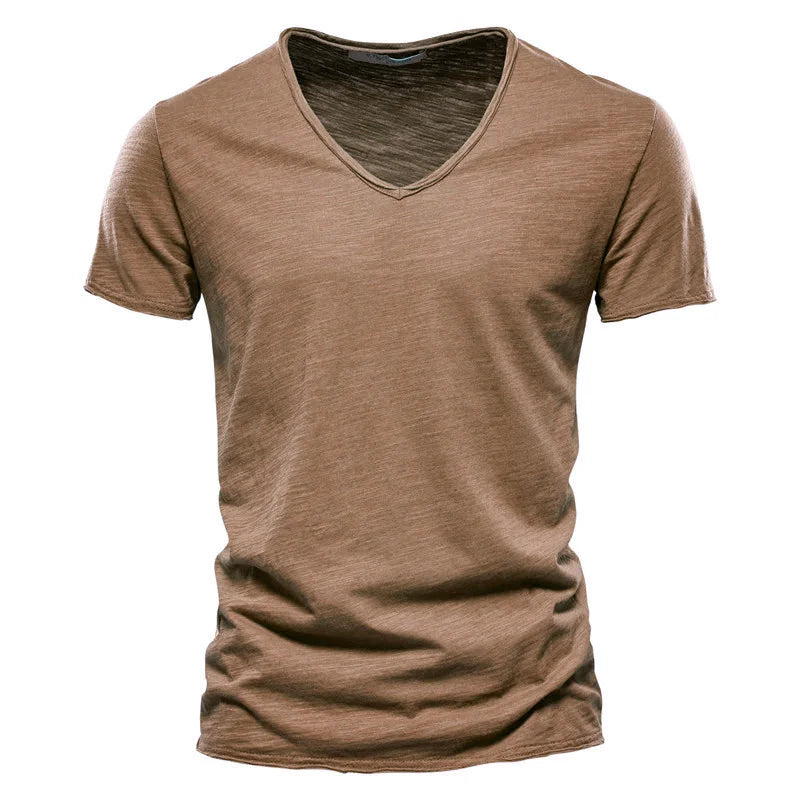 Men Short Sleeve Cotton Men T-shirt V-neck Fashion Design Slim Fit Soild T-shirts Male Tops Tees Short Sleeve T Shirt O-neck For Men