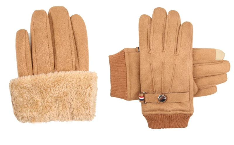 Cycling Warm Gloves for Men Winter Thick Velvet Outdoor Cycling Gloves Soft Touchscreen Suede Windproof Motorcycle Ski Gloves