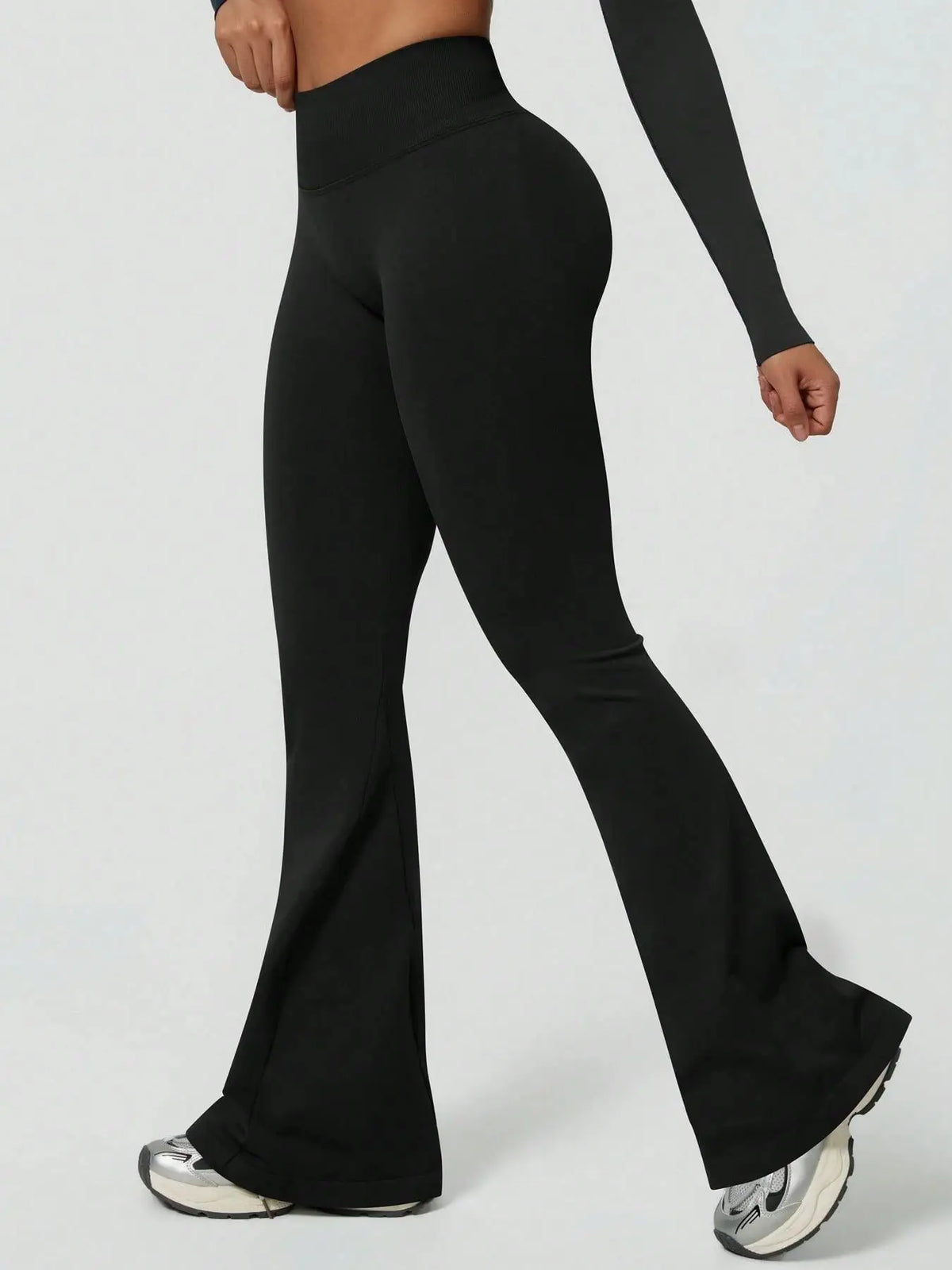 Women's High Waist Flare Yoga Pants Solid Seamless Wide Waistband Wide Leg for Gym Running Workout
