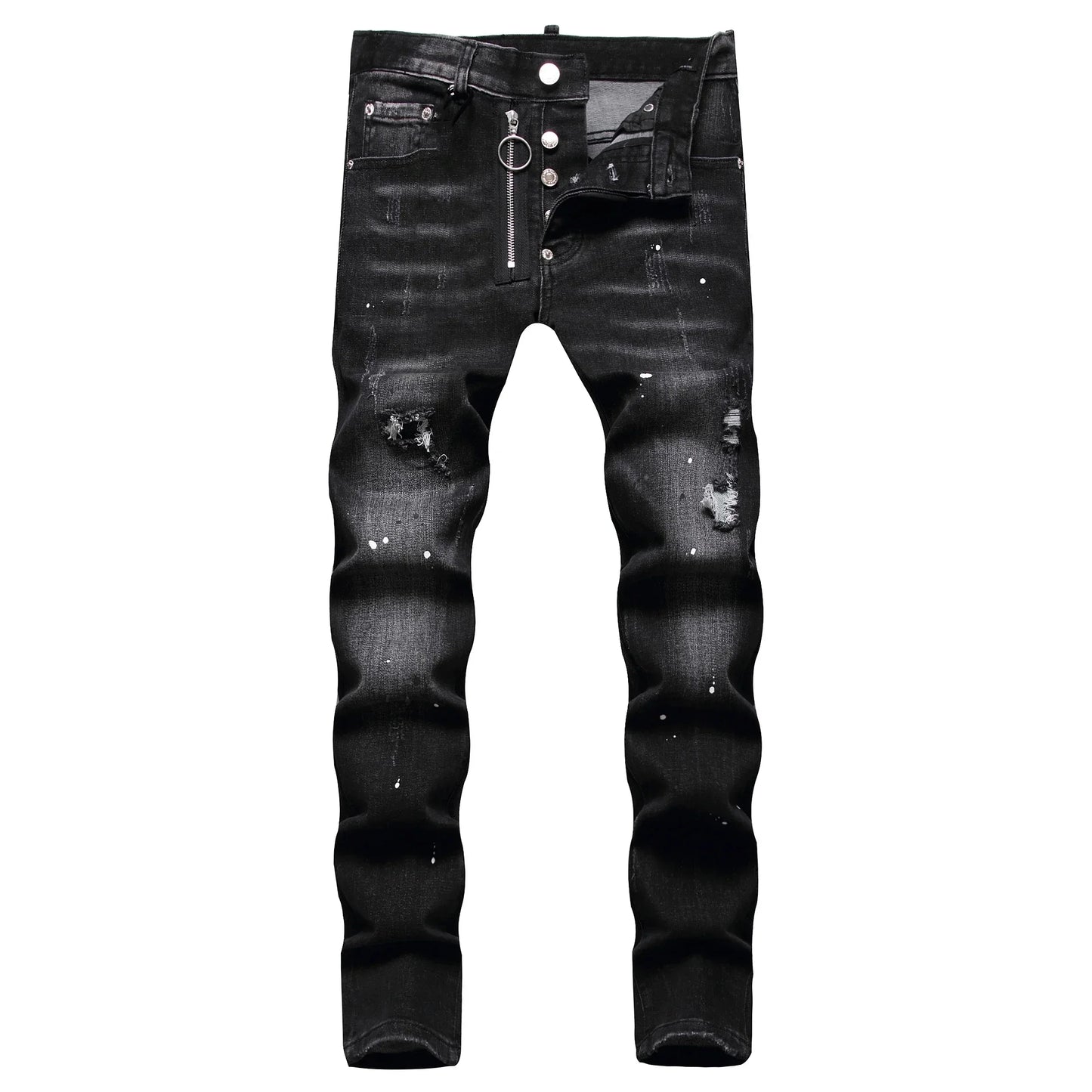 Men's Ripped Jeans Luxury Brand Light Blue Holes Long Trousers Quality Male Fashion Stretch Slim Pants Men Skinny Jeans