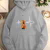 Violin with heartbeat cardiogram  women's casual hoodies