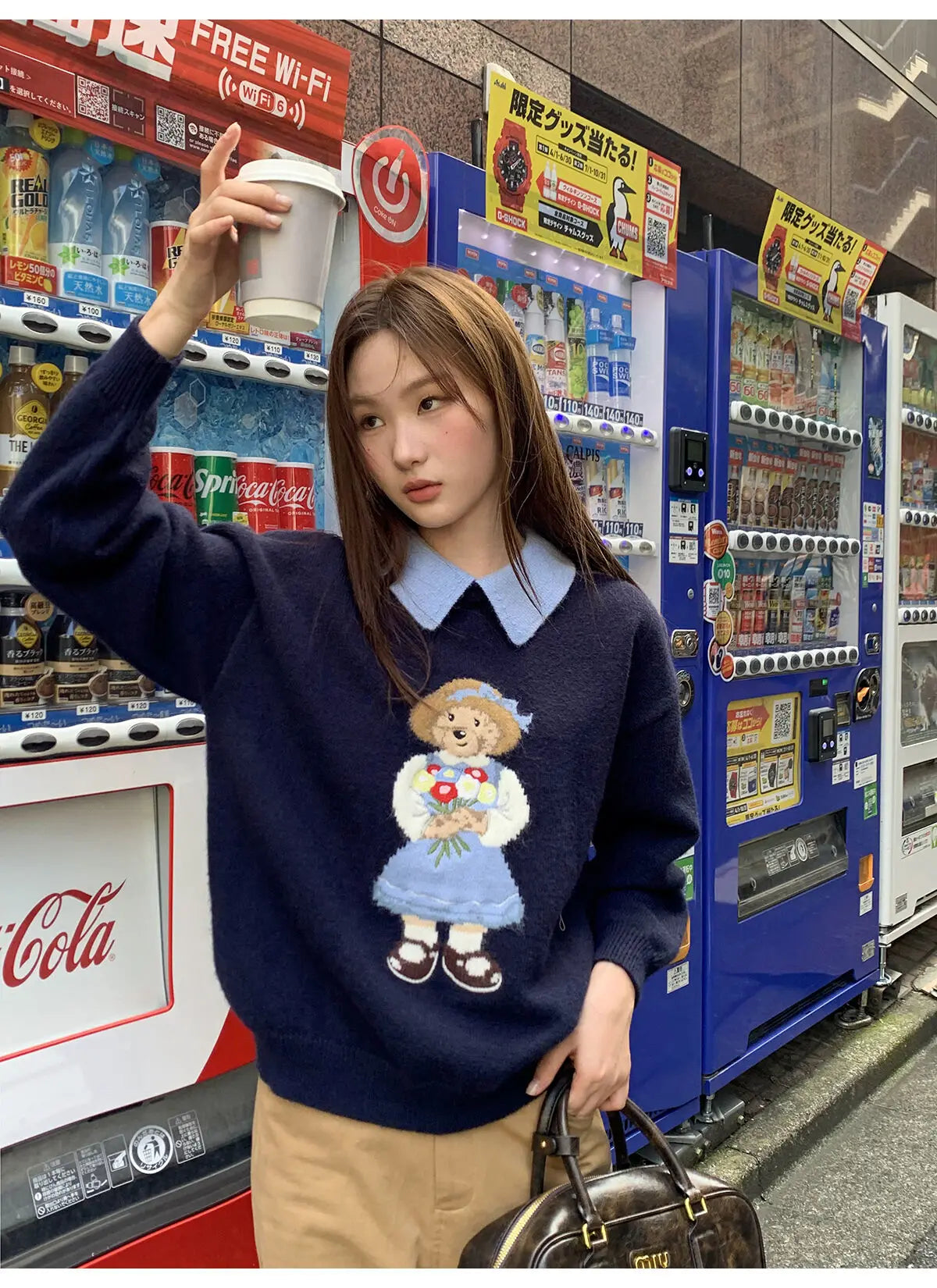 High Quality French Vintage Luxury Bear Jacquard Sweater For Women Autumn New Fashion Korean Casual Loose Pullover Knitted Tops