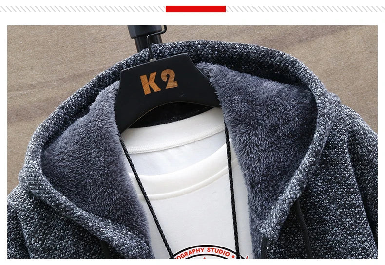 Sweater Fleece Coat Striped Jackets Fashion Hoodies Winter Autumn Thick Warm Windbreaker Pullovers Male Clothing