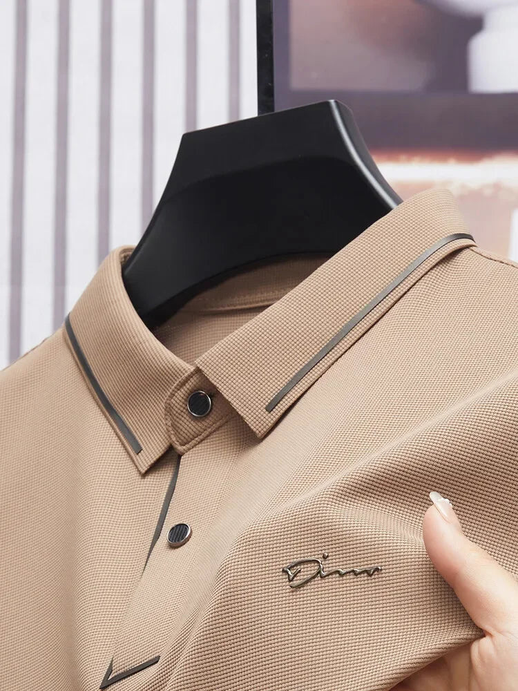 Polo Shirt Seamless Premium Luxury Cool Fabric Business Casual Golf Slim Fit Blouse Collar T-shirt