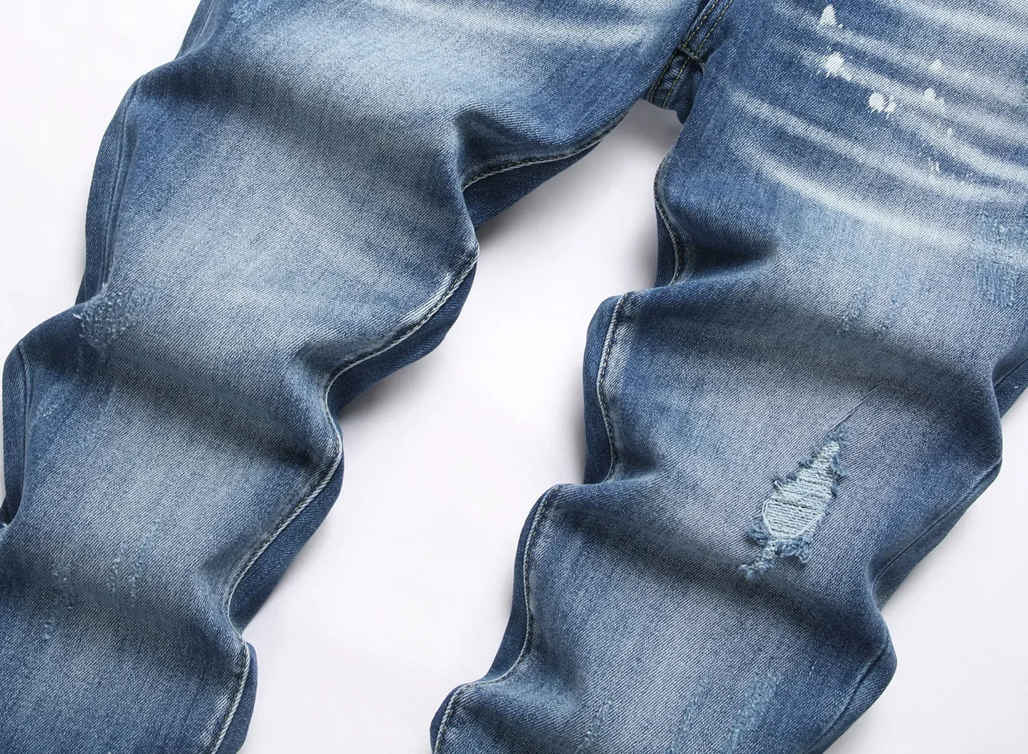 Men's Ripped Jeans Luxury Brand Light Blue Holes Long Trousers Quality Male Fashion Stretch Slim Pants Men Skinny Jeans