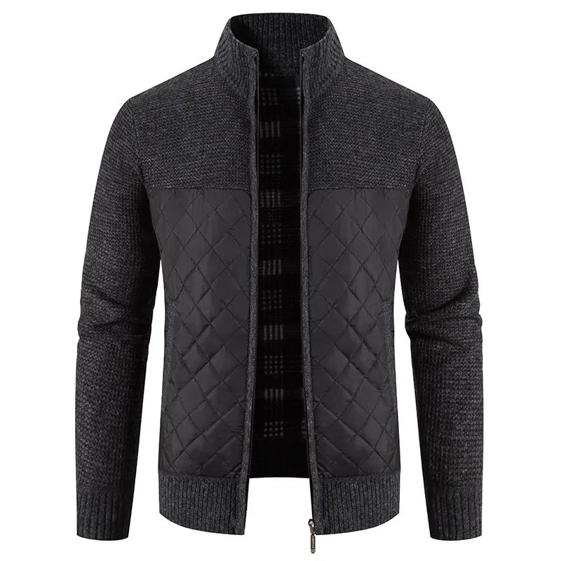 Men's Jacket Slim Fit Stand Collar Zipper Jacket Men Solid Thick Warm Jacket Men Sweater