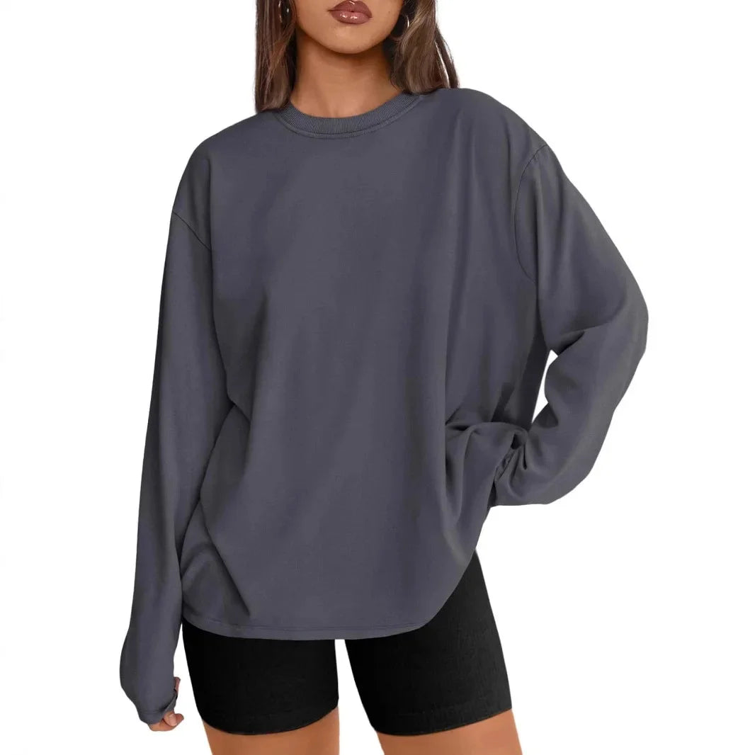 Long Sleeve Crew Neck Solid Color T-Shirt for Women Comfortable Cotton Top Fashionable