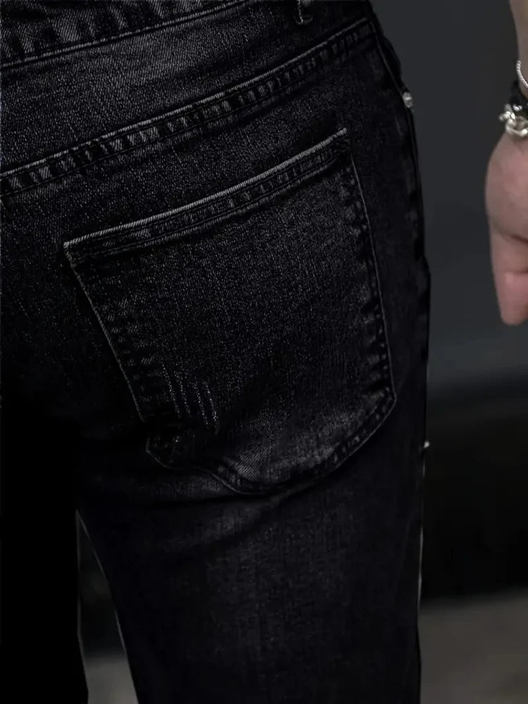 Men's Slim Four-Season Washed Fashion Jeans Stretch Slim Fit Light Blue Gray Black Casual Denim Pants