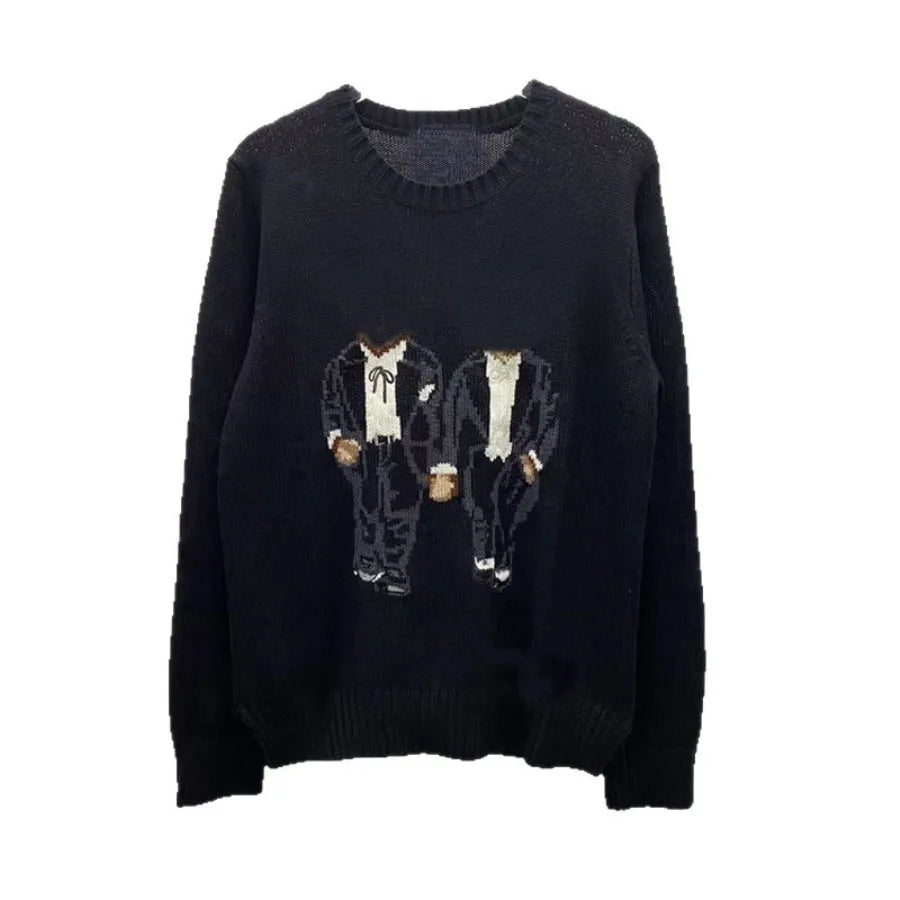 Soft Cotton Knit Sweater Women's Bear Embroidery Round Neck Top Autumn Winter Comfortable Wear Casual Embroidery Pullover