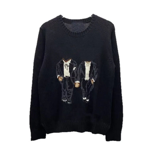 Soft Cotton Knit Sweater Women's Bear Embroidery Round Neck Top Autumn Winter Comfortable Wear Casual Embroidery Pullover