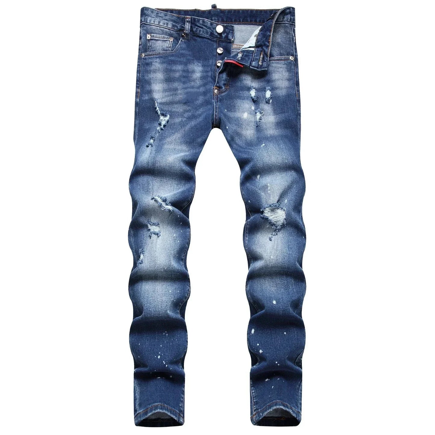Men's Ripped Jeans Luxury Brand Light Blue Holes Long Trousers Quality Male Fashion Stretch Slim Pants Men Skinny Jeans