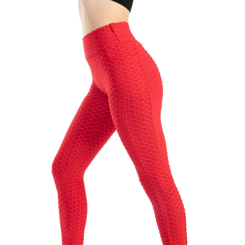 Leggings Women Fashion Pocket Bubble Pants Stretchy Slim Leggings Gym Running Cycling Fitness Pants High Waist Hip Lift Leggings Female