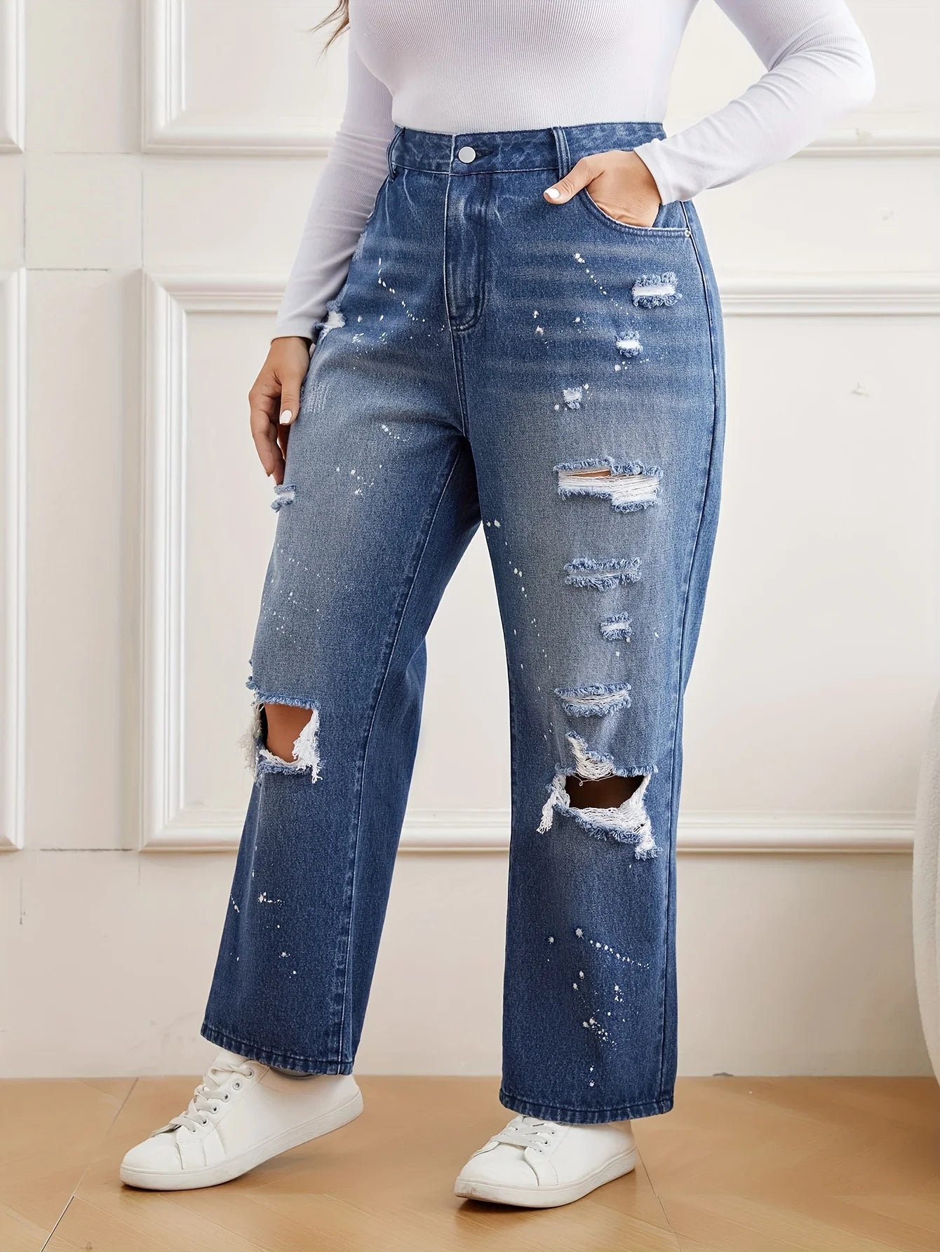 2024 new trendy element hole plus size jeans