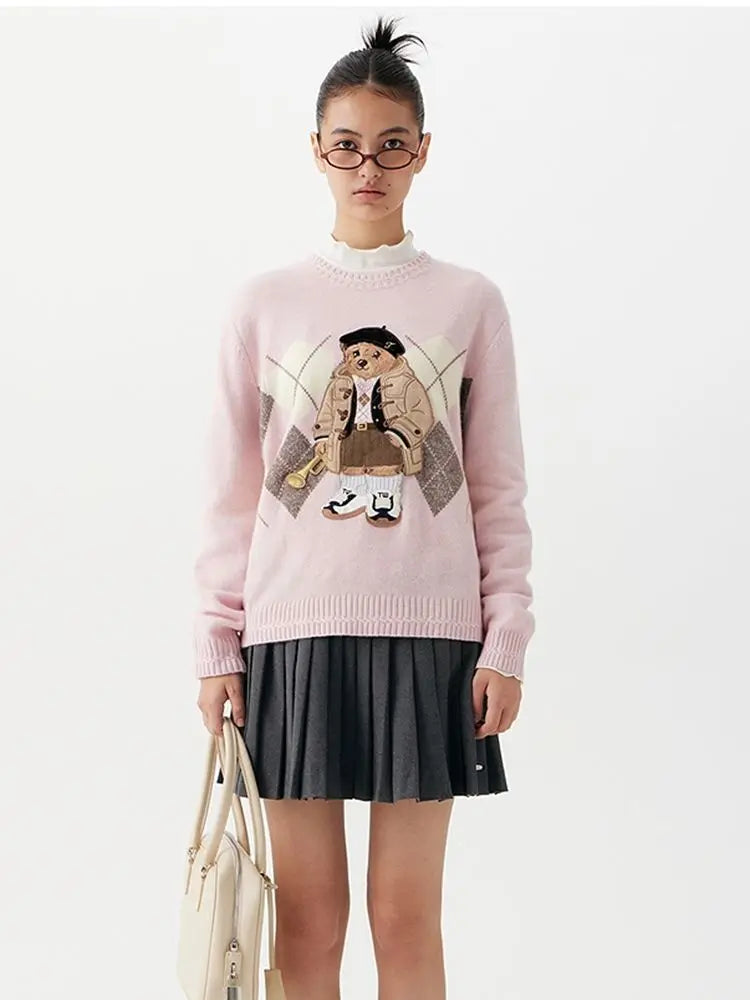 High Street Luxury French Ladies Embroidery Bear Knitted Pullover Sweater For Women Fashion Casual Knitwear Tops Pull Femme