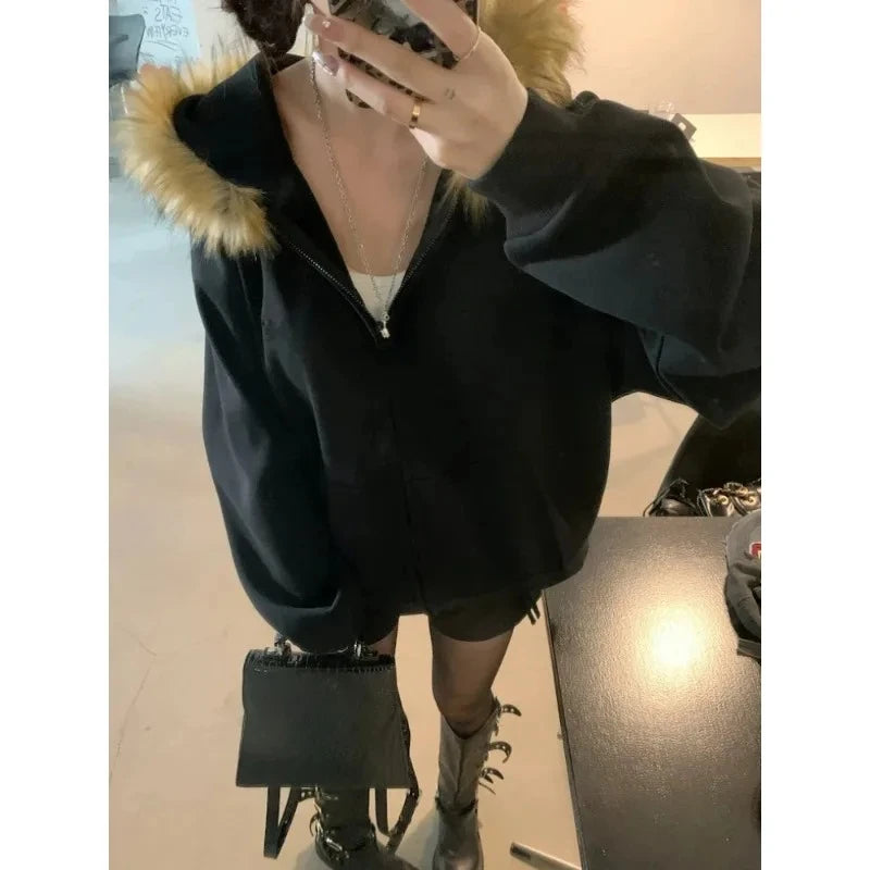 Hoodies Women Vintage Sweatshirts 2025 Women's Clothes White Print Tunic Hooded Y2k Coat Streetwear Fashion Casual Hoodies Tops Ropa Mujer