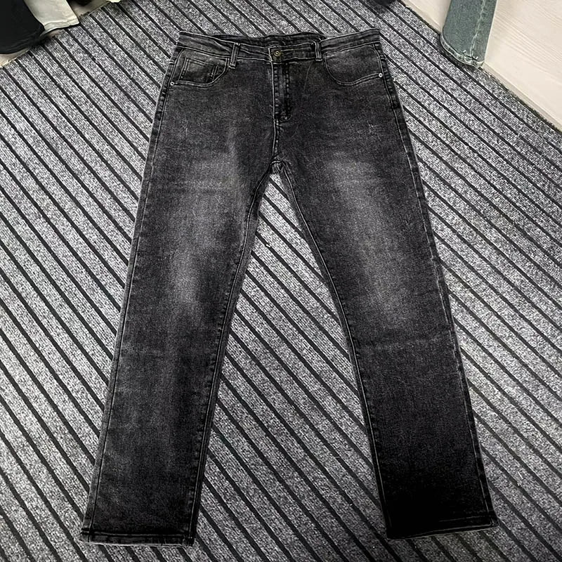 Men's Slim Four-Season Washed Fashion Jeans Stretch Slim Fit Light Blue Gray Black Casual Denim Pants