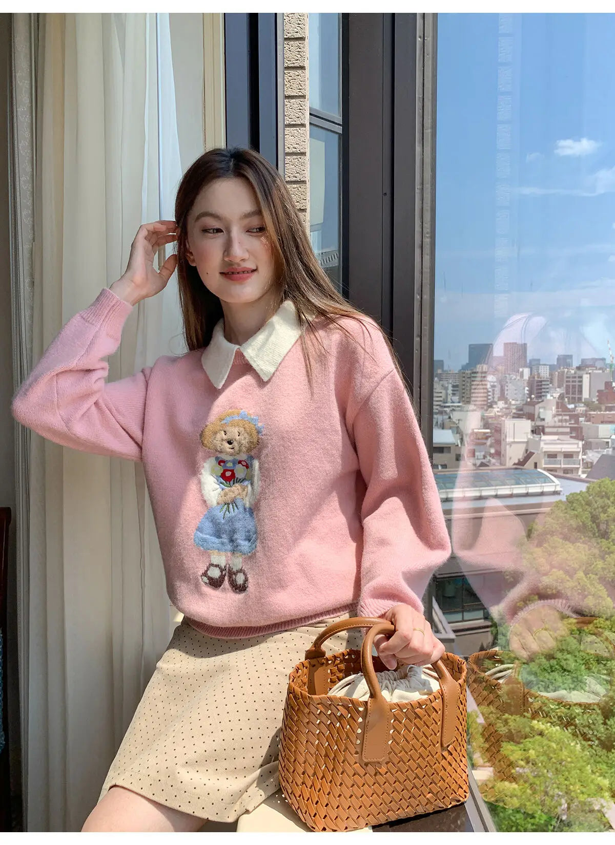 High Quality French Vintage Luxury Bear Jacquard Sweater For Women Autumn New Fashion Korean Casual Loose Pullover Knitted Tops