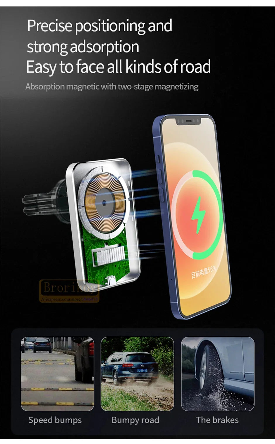 15W Magnetic Wireless Car Charger Air Vent Phone Holder Stand 15W Fast Charging Car Mount For iPhone 16 15 14 Plus 13 12 ProMax