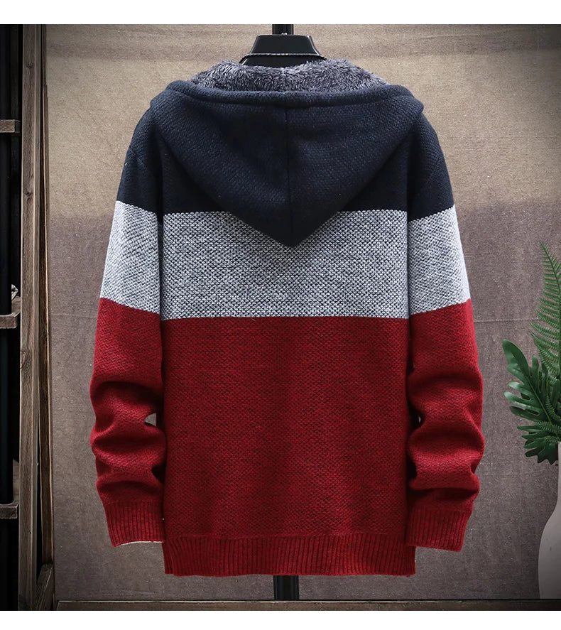 Sweater Fleece Coat Striped Jackets Fashion Hoodies Winter Autumn Thick Warm Windbreaker Pullovers Male Clothing