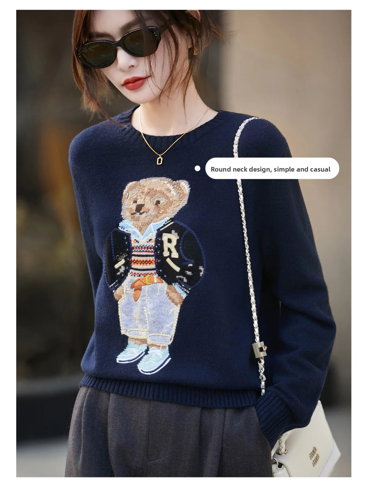 Korean Bear Embroidery Thickened Woolen Knitted Sweater Women's Base Layer Shirt Anti-Aging Sweater Fresh Sweet Style Princes...