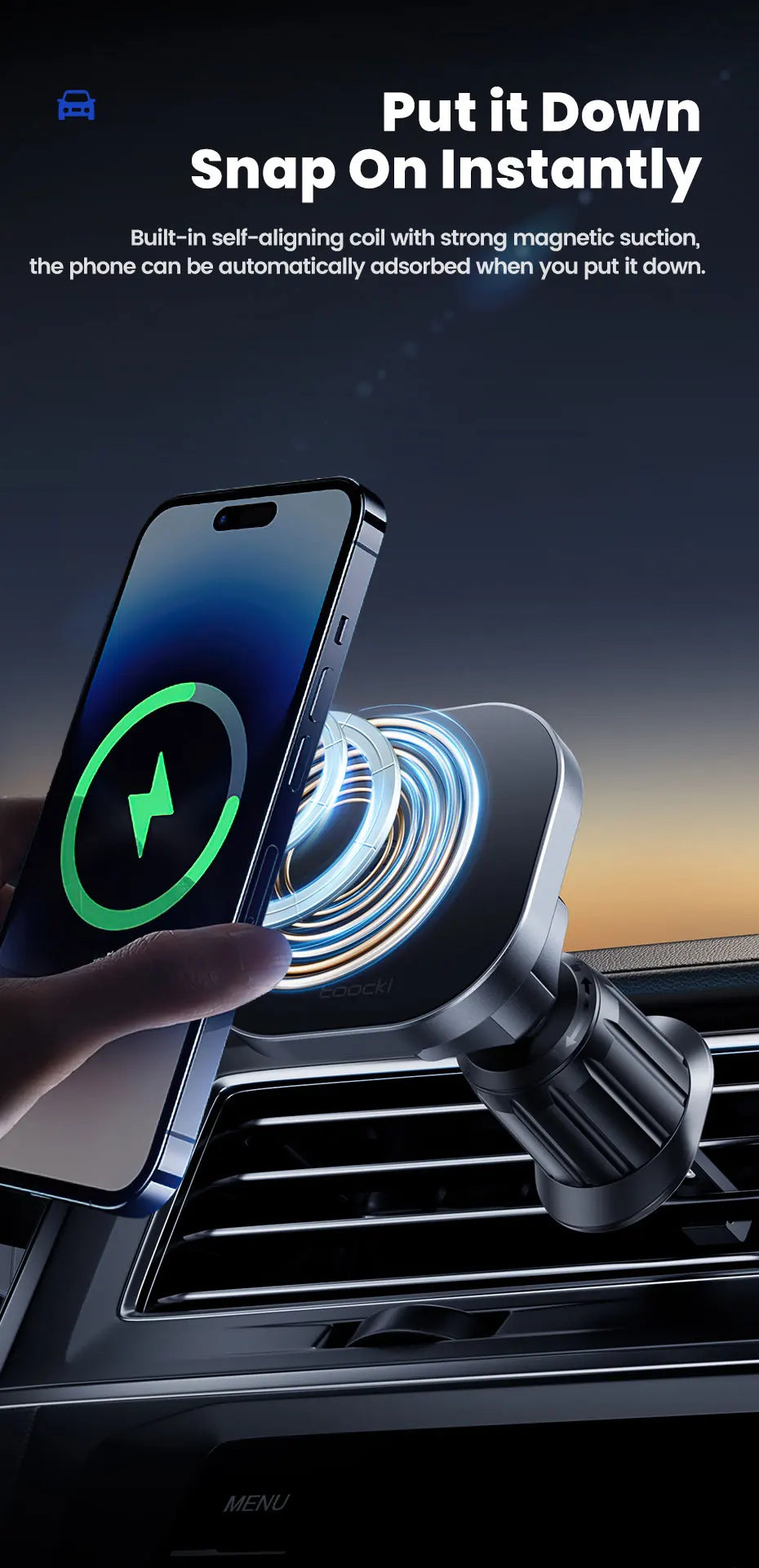 RENOWEARS Magnetic Car Wireless Charger Car Phone Holder Air Outlet 15W Fast Charging Charger in Car For iPhone 15 14 13 12 Pro Max