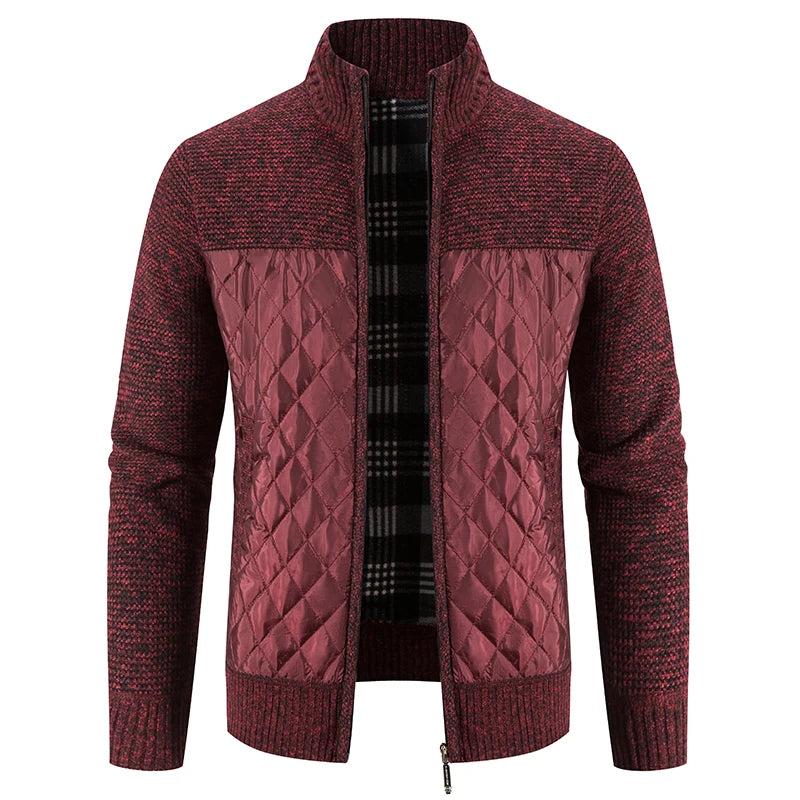 Sweater Jacket Fashion Winter Coat Fleece Hoodies High Quality Luxury Checkered Hooded Knit Cardigan Male Outer Wear