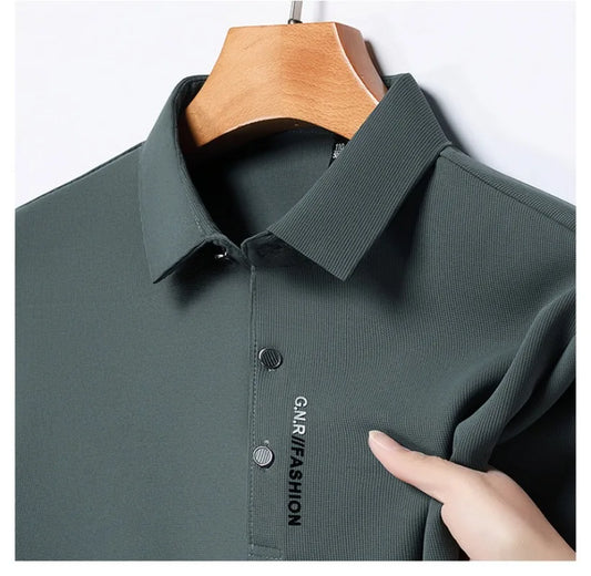 Polo Men's Short Sleeve Solid Color Polo Shirt Breathable Comfortable Elastic Top New Arrivals Casual Business Style