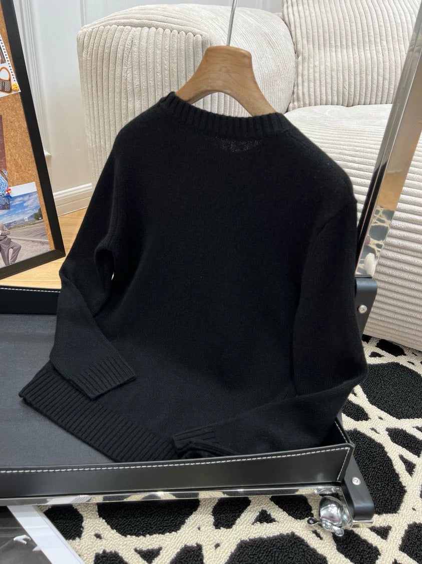 European Style Luxury Brand Loose O-Neck Bear Pullover Tops Knitwear Woman Long Sleeve T-shirt Ladies Wool Knitted Sweater Tops