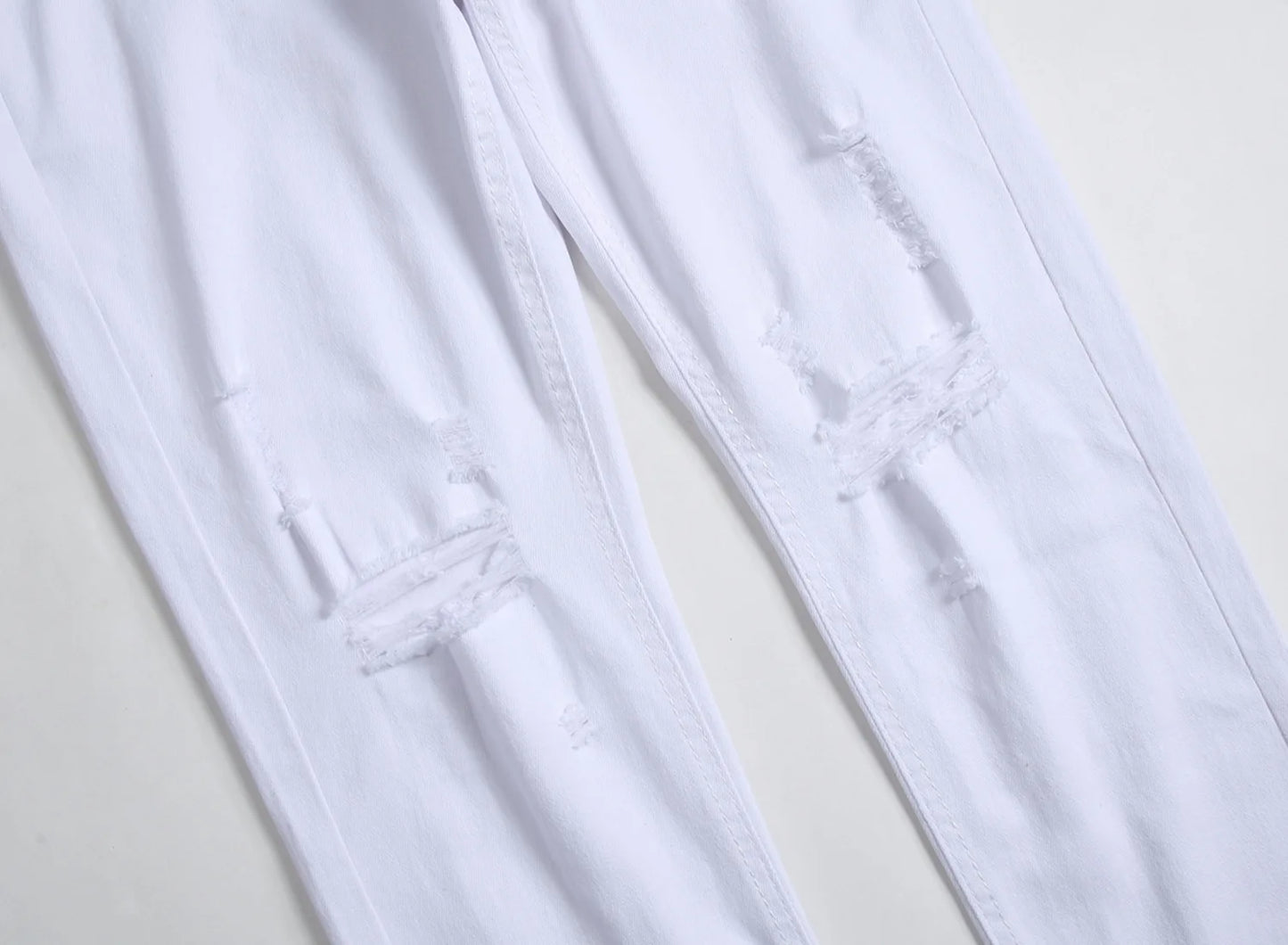 Men Vintage Wash Solid Denim Trouser Mens Casual Slim Fit Pencil Denim Holes Pants 2024